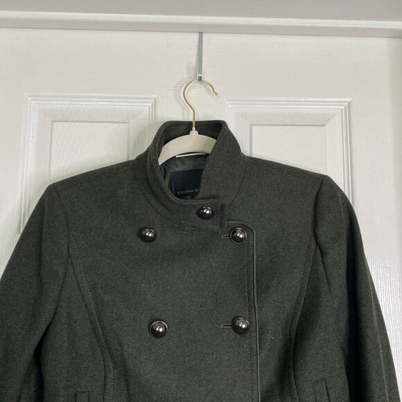 BANANA REPUBLIC Italian Melton Wool-Blend Peplum-Hem Coat Military Size XS - Picture 5 of 9